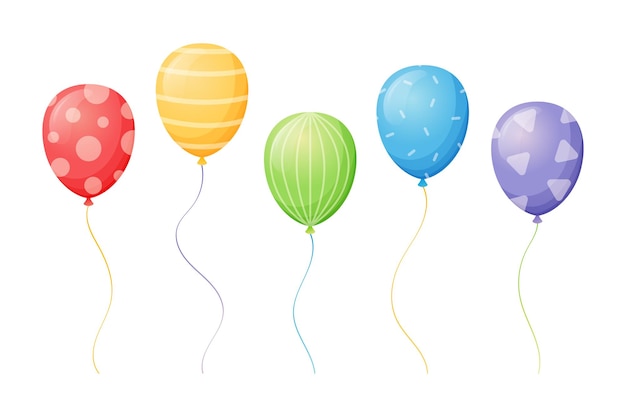 Zestaw kolorowych zdobionych latających balonów z helem Wektor ilustracja kreskówka na białym tle