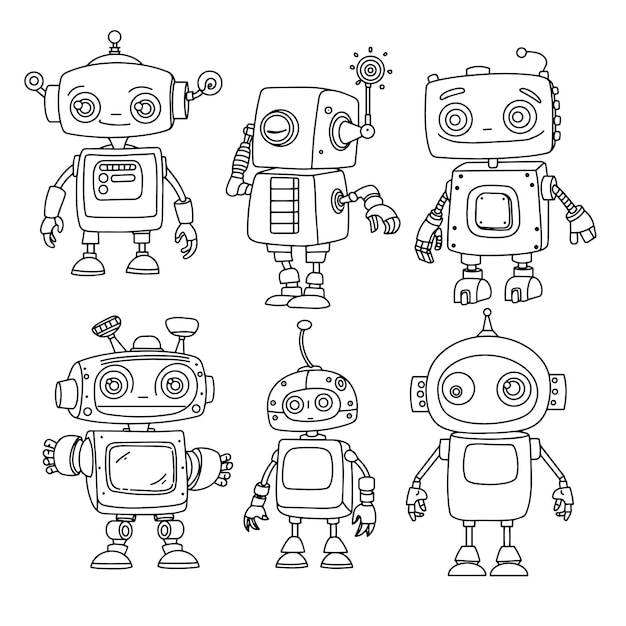 zestaw kolorystycznych książek dla dzieci z ilustracjami wektorowymi uroczych robotów w stylu doodle
