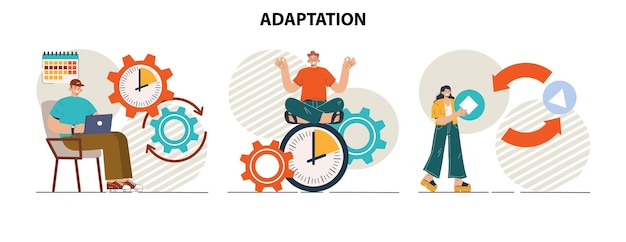 Plik wektorowy zestaw koncepcji adaptacji transformacja w innej sytuacji zmiana