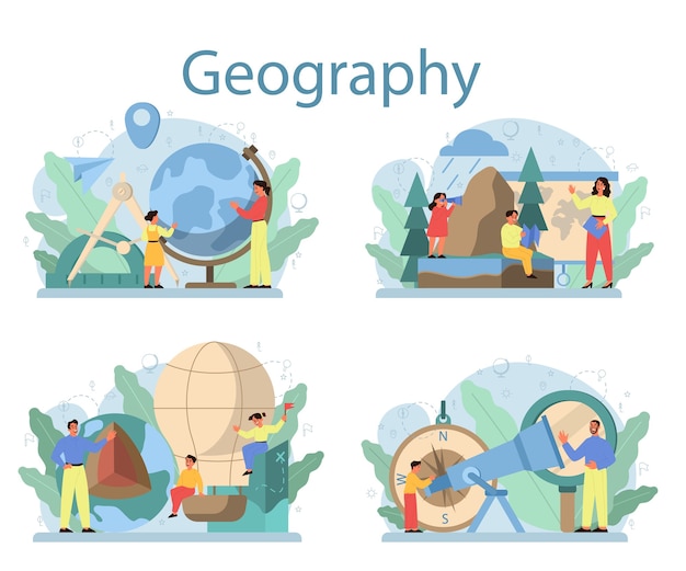 Zestaw Koncepcji Klasy Geografii. Badanie Ziem, Cech, Mieszkańców Ziemi. Badania Kartograficzne I środowiskowe.