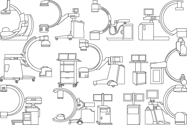 Plik wektorowy zestaw konspektu maszyny xray z ramieniem c