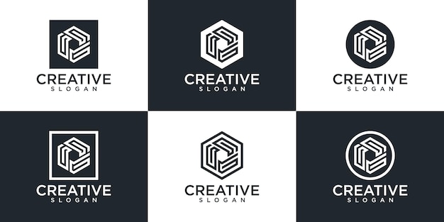 Zestaw Kreatywnego Szablonu Logo Monogram Sześciokąt