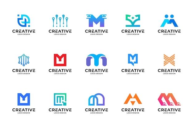 Zestaw Kreatywny Projekt Logo Początkowej Litery M Kolekcja Logotypu Litery M