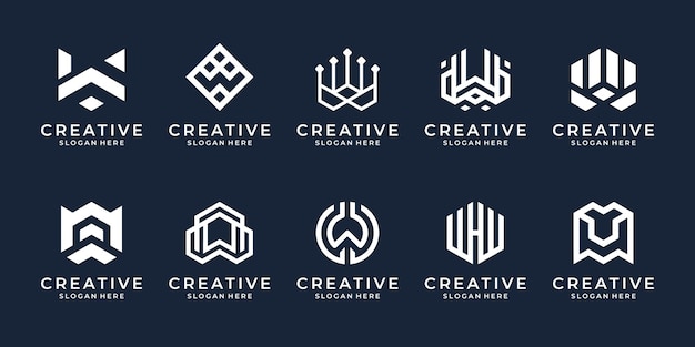 Zestaw kreatywnych litery W technologii logo z abstrakcyjny kształt logo szablon.