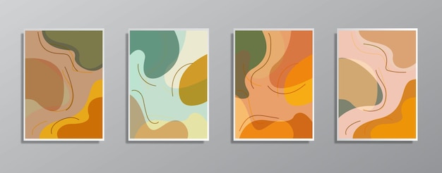 Zestaw kreatywnych, minimalistycznych ręcznie rysowanych ilustracji w stylu vintage w neutralnych kolorach na ścianę na kartę podarunkową