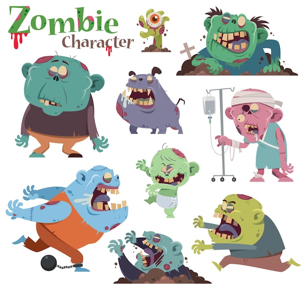 Plik wektorowy zestaw kreskówek postaci zombie