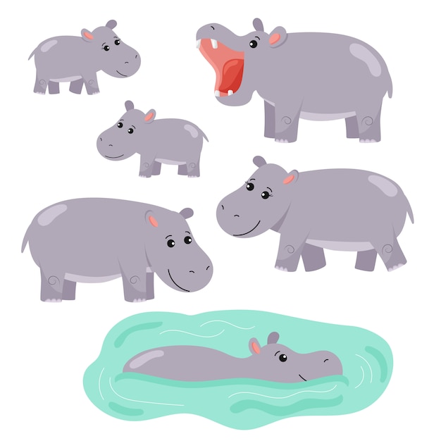 Zestaw Kreskówka Hipopotamy