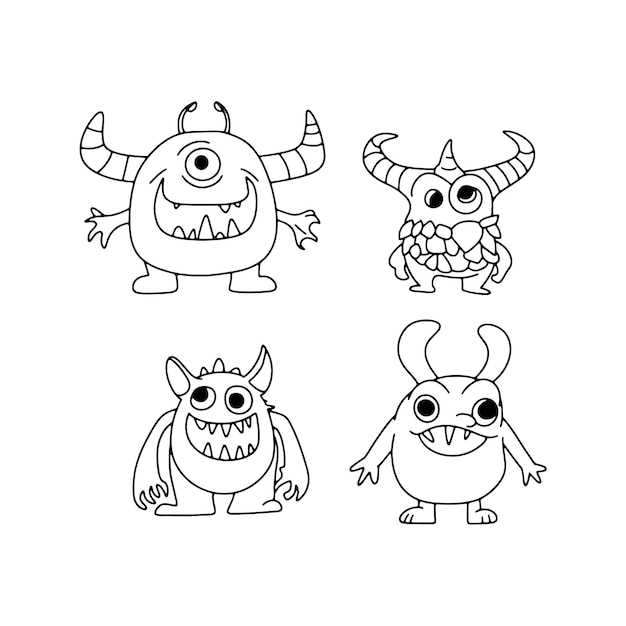 zestaw kreskówkowych uroczych potworów ilustracji wektorowej
