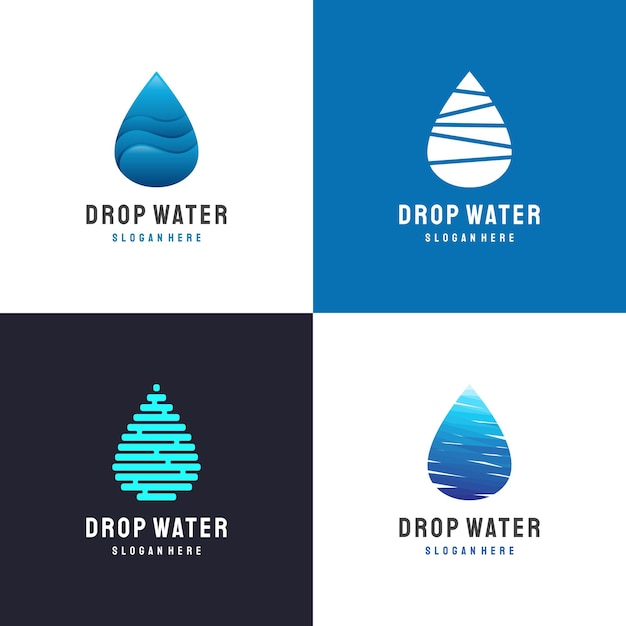 Zestaw Kropli Wody Logo Projekt Wektor Szablon Waterdrop Płynny Olej Koncepcja Logo