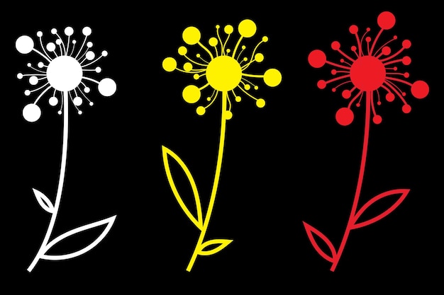 Zestaw kwiatów oddziałów liście w różnych kolorach białe żółte i czerwone pręciki okrągłe kształty