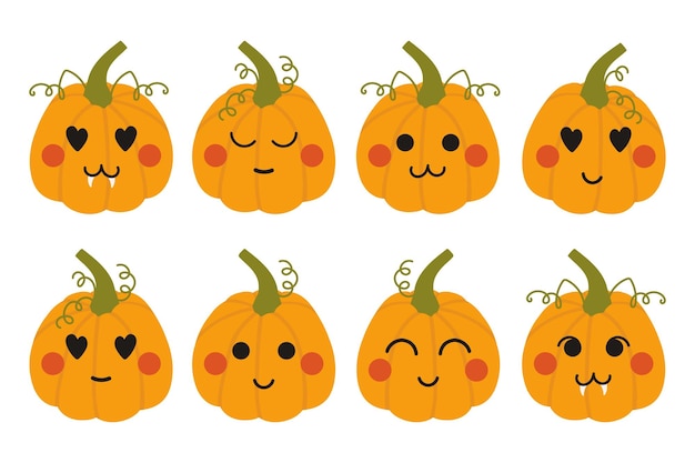 Zestaw ładnych dyni Halloween Stylizowana świąteczna dynia Wektor zestaw dyni