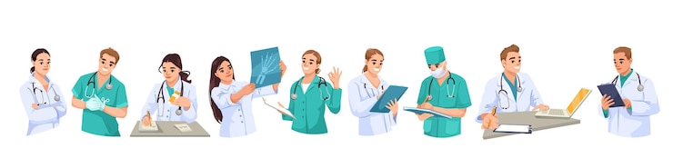 Wektor zestaw lekarzy w różnych działaniach medycznych ilustracja wektorowa