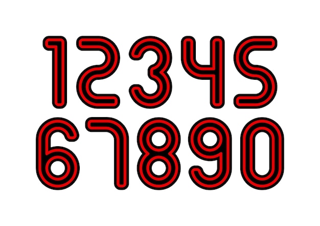 Zestaw liczb z czarno-czerwonymi elementami projektowymi typografii