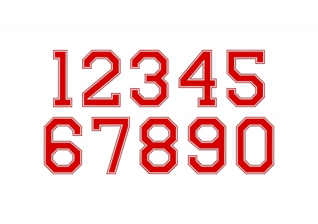Zestaw liczb z czerwonymi i białymi elementami projektu typografii