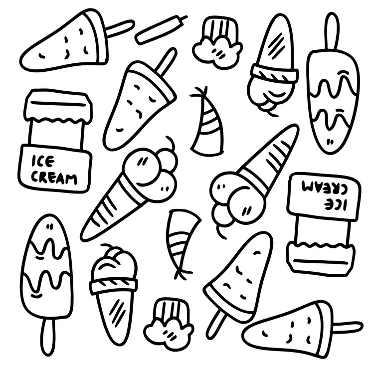 Zestaw lodów z wektorem stylu doodle linii
