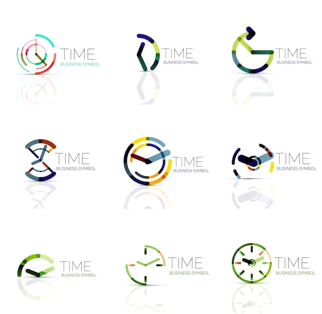 Plik wektorowy zestaw logo abstrakcyjnego czasu liniowego połączonych wielokolorowych segmentów