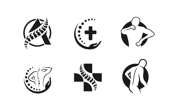 Zestaw Logo Kręgosłupa, Kręgosłupa, Kliniki, Ortopedii, Zdrowia, Logo, Kości, Ikony, Masażu, Wektor