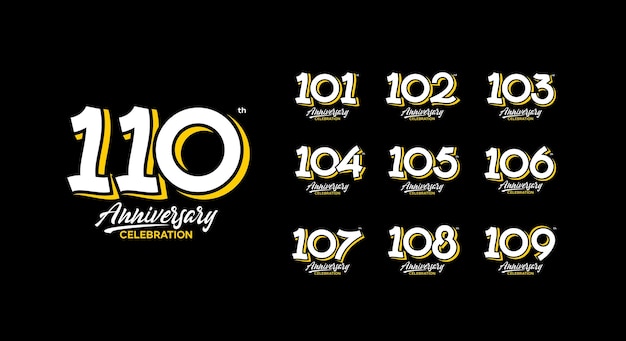 Plik wektorowy zestaw logo obchodów rocznicy. 101 do 110