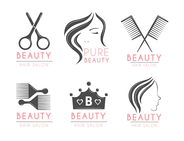 Plik wektorowy zestaw logo salonu fryzjerskiego z płaskim ręcznie rysowane