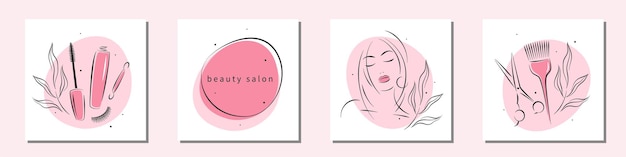 Zestaw Logo Salonu Piękności. Przedłużanie Rzęs, Makijaż, Fryzjerstwo. Piękna Twarz Kobiety, Pędzel Do Tuszu Do Rzęs