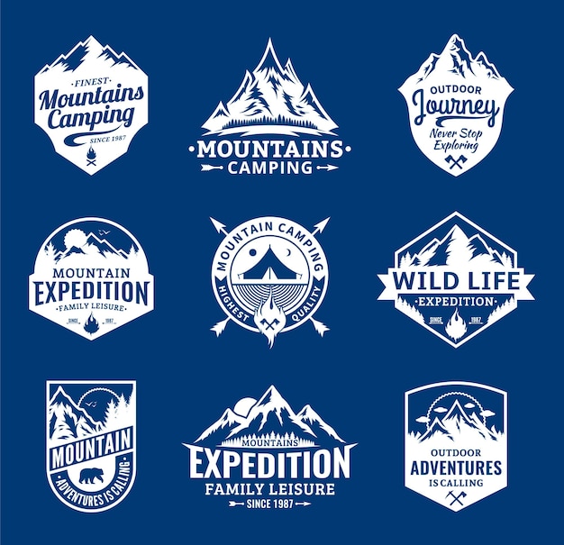 Zestaw Logo Wektorów Górskich I Przygód Na świeżym Powietrzu