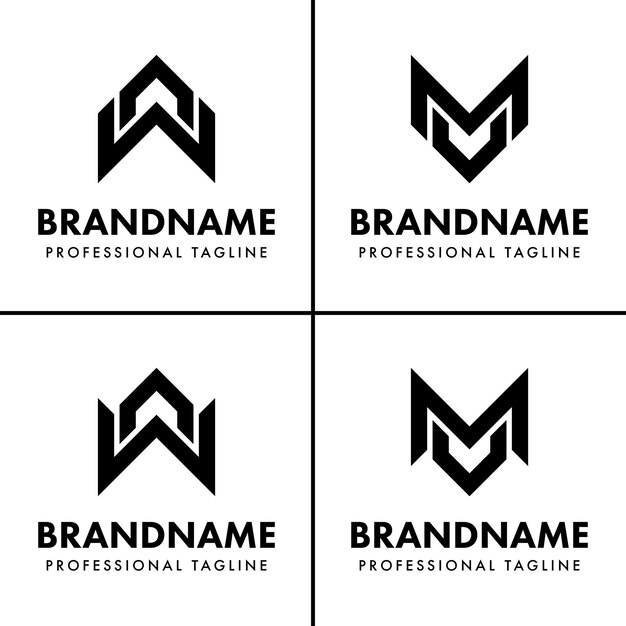 Zestaw logo z literami WA i monogramem VM nadaje się do każdego biznesu z inicjałami WA AW VM MV