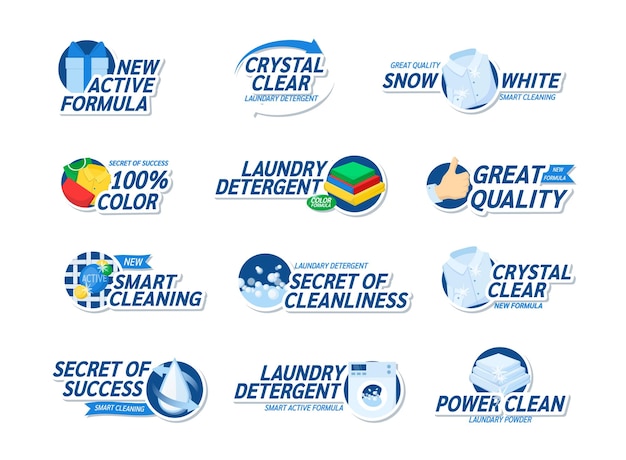 Zestaw Logotypów Detergentów Do Prania Dekoracyjny Projekt Logo Komercyjnego Prania Z Pralką