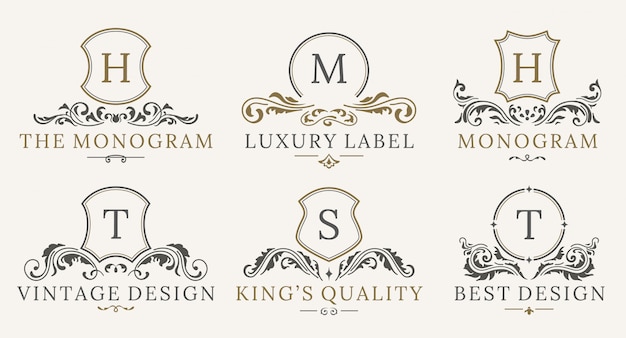 Zestaw logotypów Retro Royal Vintage Shields. Luksusowy szablon projektu logo