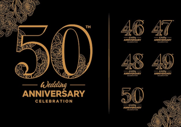 Plik wektorowy zestaw logotypów złotej rocznicy ślubu