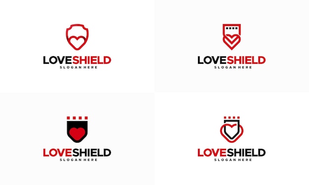 Zestaw Love Shield projektuje logo koncepcja wektor Miłość i tarcza logo symbol ikona szablonu