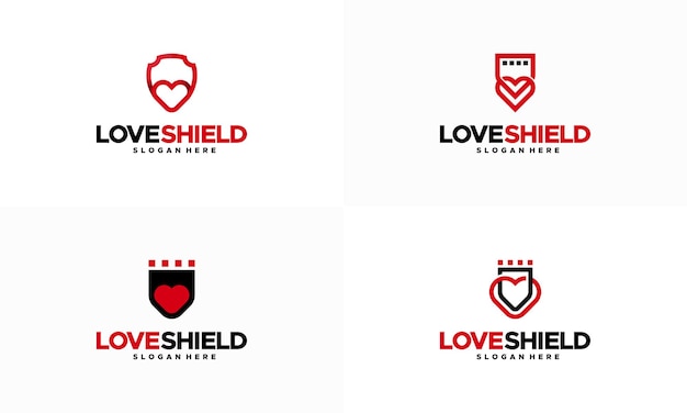 Zestaw Love Shield Projektuje Logo Koncepcja Wektor Miłość I Tarcza Logo Symbol Ikona Szablonu