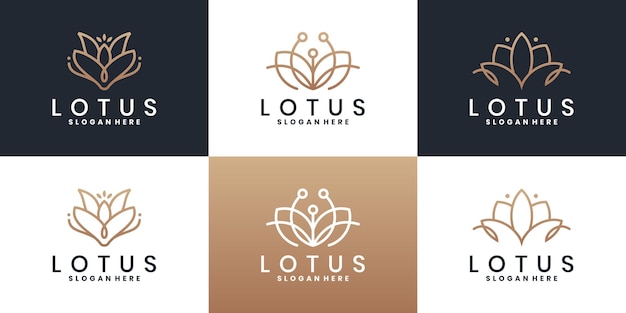 Zestaw luksusowych logo lotosu z abstrakcyjnym stylem line art