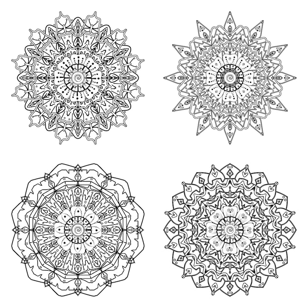 Zestaw Mandali Z Ornamentem Kwiatowym Mehndi W Etnicznym Stylu Orientalnym Kolorowanki Książki