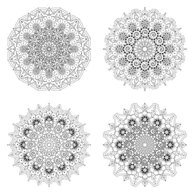 Zestaw Mandali Z Ornamentem Kwiatowym Mehndi W Etnicznym Stylu Orientalnym Kolorowanki Książki
