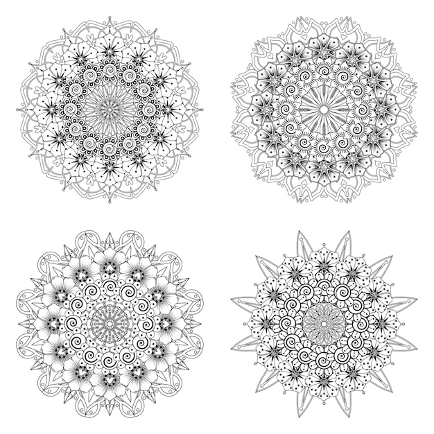 Zestaw Mandali Z Ornamentem Kwiatowym Mehndi W Etnicznym Stylu Orientalnym Kolorowanki Książki