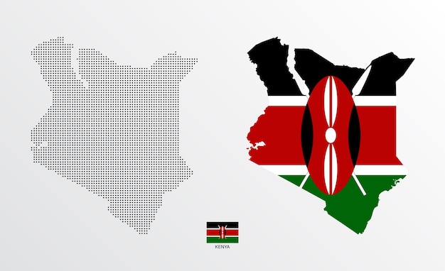 Plik wektorowy zestaw map politycznych kenii z izolowanymi regionami i flagą na białym tle