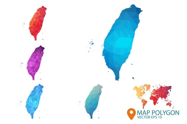 Plik wektorowy zestaw map tajwanu geometrycznego pomiętego trójkątnego tła graficznego w stylu low poly