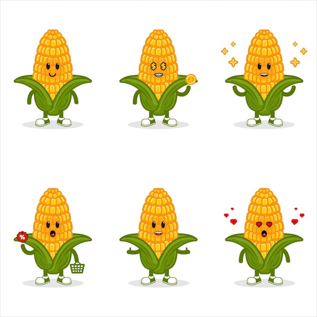 Plik wektorowy zestaw maskotek kukurydzy, zestaw znaków kukurydzy