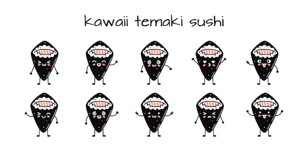 Plik wektorowy zestaw maskotek sushi kawaii temaki w stylu cartoon