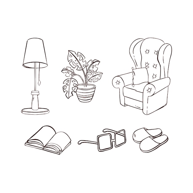 Zestaw Mebli Do Odpoczynku I Snu Zarys Ilustracja Rozkładanego Fotela Na Sofę