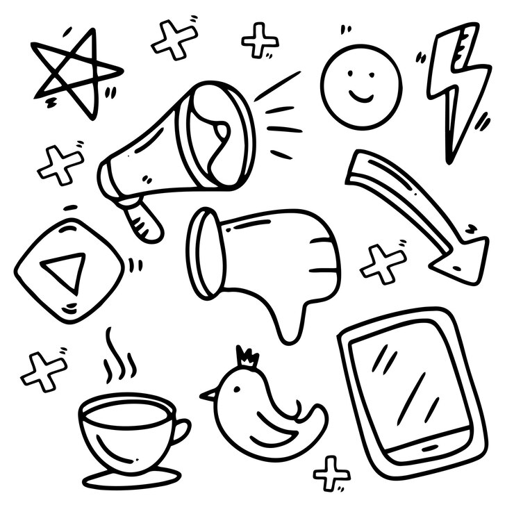 Zestaw mediów społecznościowych z wektorem stylu linii doodle
