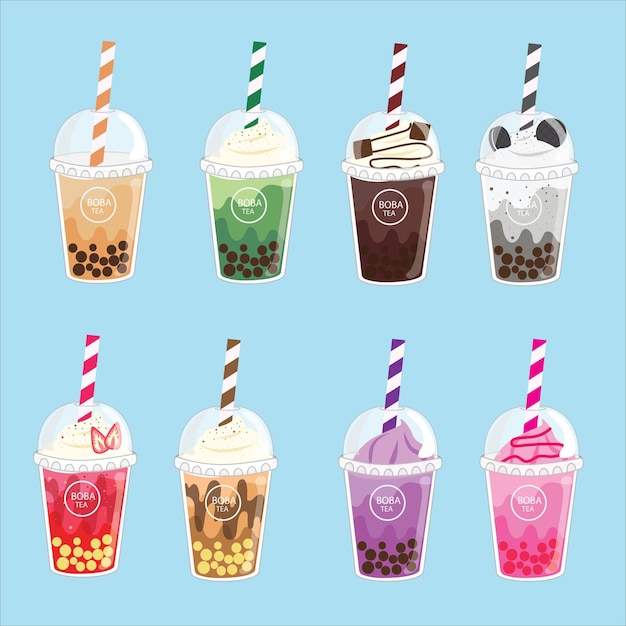 zestaw menu smaków herbaty bąbelkowej Boba hand draw vector