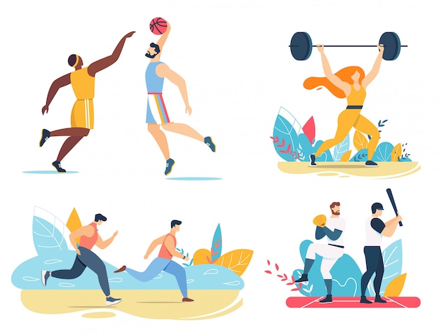 Zestaw mężczyzna sportowiec ćwiczenia gry