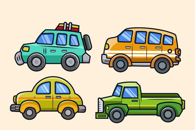 zestaw miejskiego transportu samochodowego Kolorowa ilustracja wektorowa dla dzieci do książki edukacyjnej