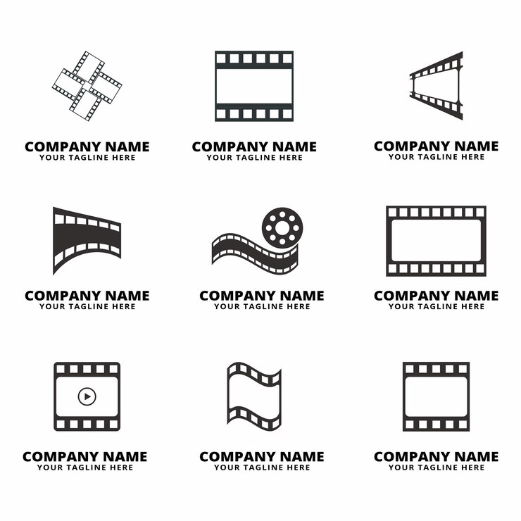 Wektor zestaw minimalistycznych logo filmowych rolek dla firm produkcyjnych
