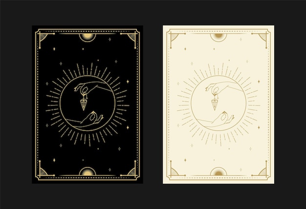 Plik wektorowy zestaw mistycznych kart tarota alchemiczne symbole doodle grawerowanie gwiazd diamentowych promieni i kryształów