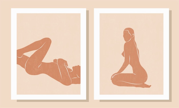 Zestaw Modnych Minimalistycznych Abstrakcyjnych Nowoczesnych Plakatów Kobiece Sylwetki Pastelowe Kolory Kobieca Koncepcja
