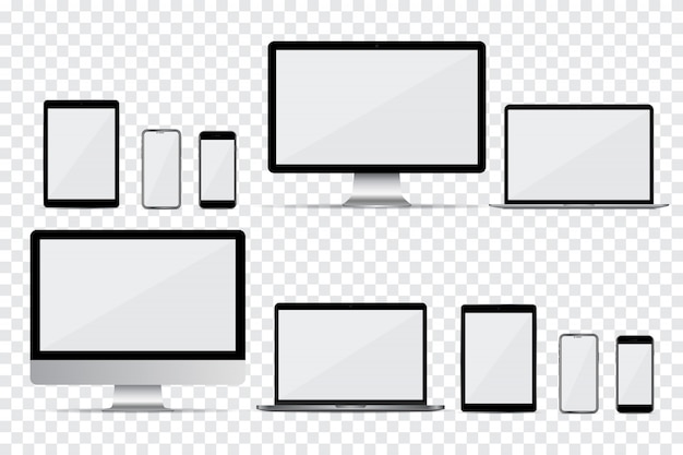 Zestaw monitora komputera, laptopa, smartfona i tabletu z pustym ekranem