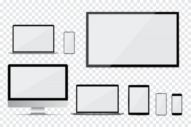 Plik wektorowy zestaw monitora komputerowego, telewizora, laptopa, smartfona i tabletu z pustym ekranem