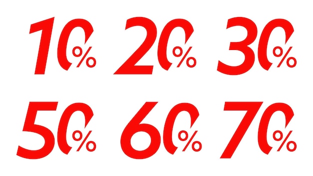 Zestaw naklejek 10, 20, 30, 50, 60 i 70 procent zniżki na sprzedaż